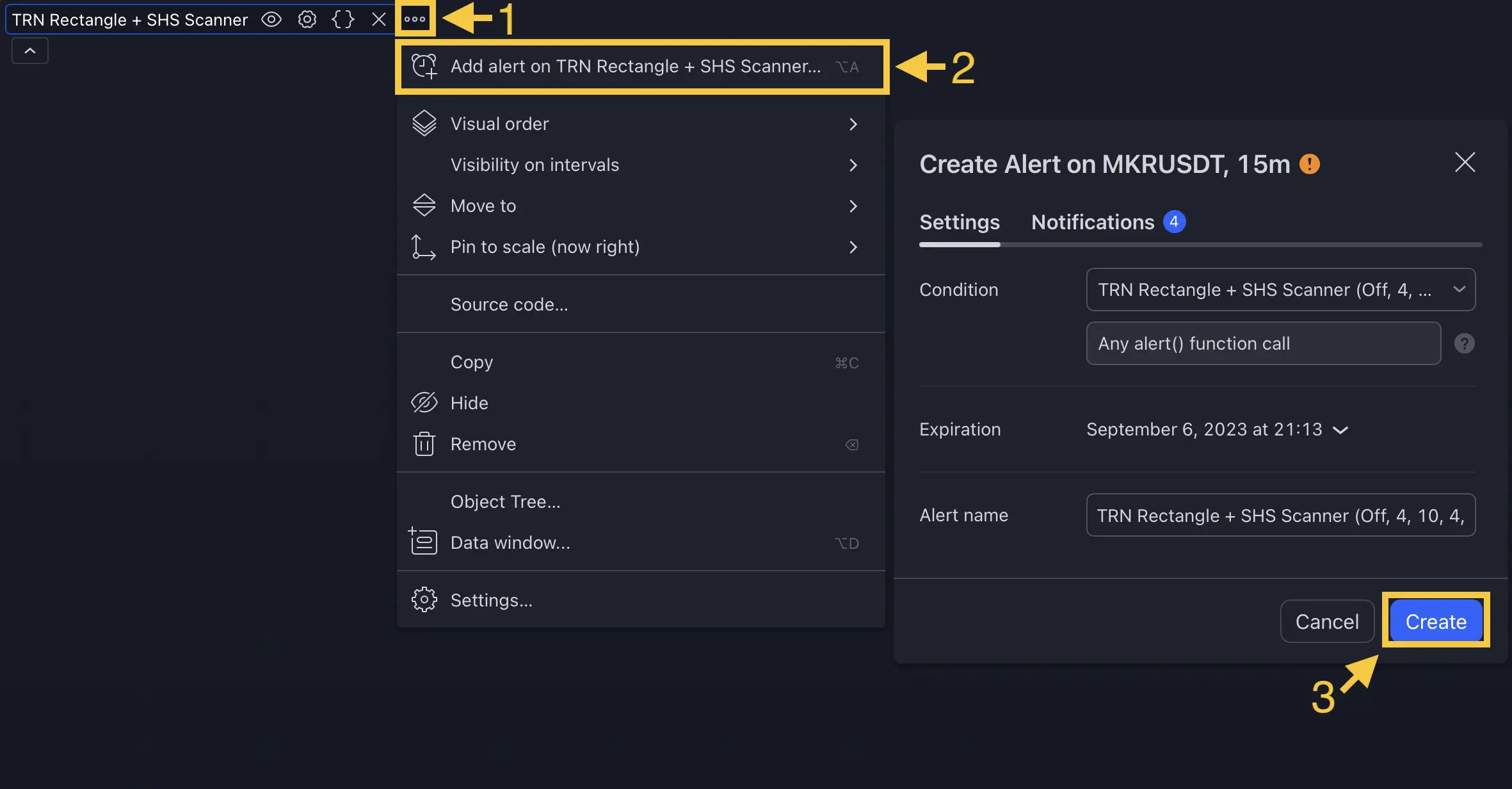 Creating an alert on TradingView for the scanner