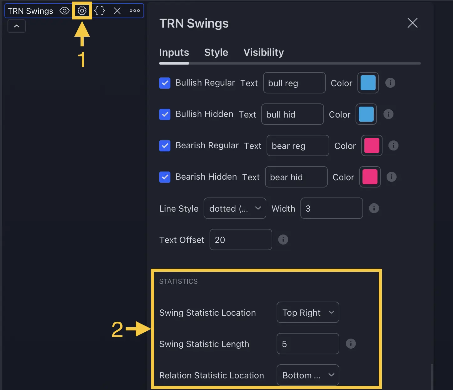 Statistics settings panel in TRN Swing Suite Swing Suite statistics configuration panel